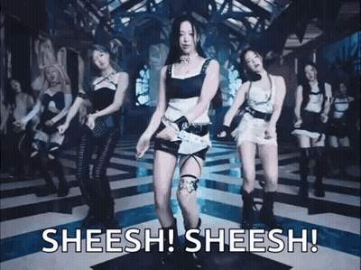 A Group Of Women Are Dancing In A Room With The Words Sheesh ! Sheesh ! On The Bottom . GIF