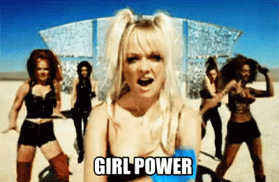 A Group Of Women Are Dancing In A Video With The Words Girl Power On The Bottom . GIF