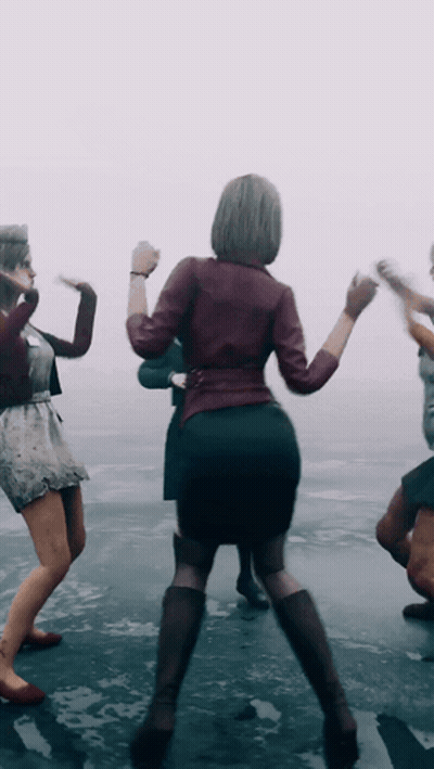 A Group Of Women Are Dancing On A Frozen Lake GIF