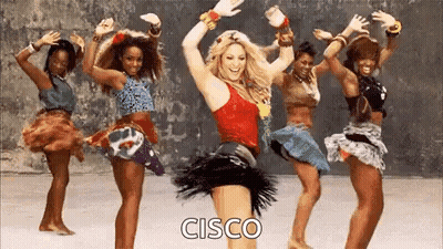 A Group Of Women Are Dancing Together In A Video With The Word Cisco On The Bottom . GIF