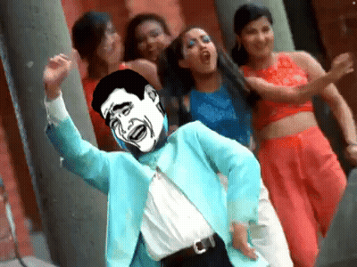 A Group Of Women Are Dancing With A Man In A Blue Suit GIF