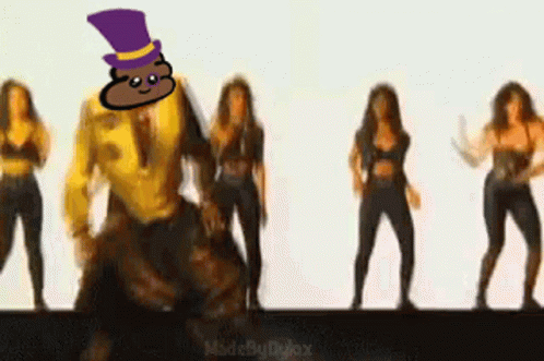 A Group Of Women Are Dancing With A Man In A Purple Top Hat GIF