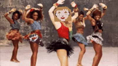 A Group Of Women Are Dancing With A Pixelated Face In The Center GIF