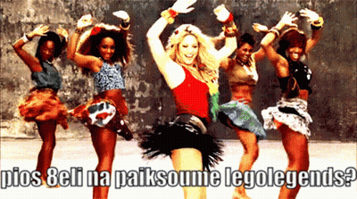 A Group Of Women Are Dancing With The Words Pios Beli Na Paiksoume Legolegends GIF
