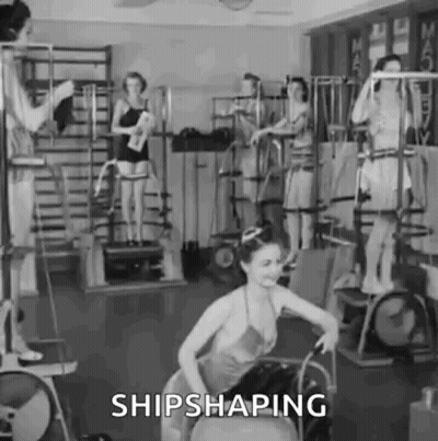 A Group Of Women Are Doing Exercises In A Gym And They Are Shipshaping Each Other . GIF