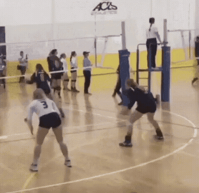 A Group Of Women Are Playing Volleyball On A Court . One Of The Players Has The Number 3 On Her Jersey . GIF