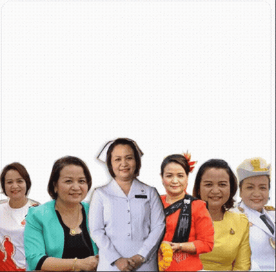 A Group Of Women Are Posing For A Picture With One Wearing A Nurse Uniform GIF