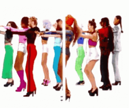 Women Standing In Row With Arms Around Each Other GIF
