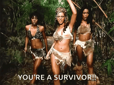 A Group Of Women Are Standing In The Woods And One Of Them Is Saying You 'Re A Survivor . GIF