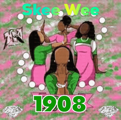 A Group Of Women Are Standing Next To Each Other On A Pink And Green Background With Diamonds . GIF