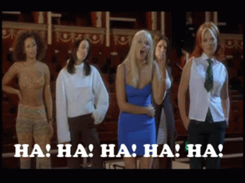 A Group Of Women Are Standing Next To Each Other With The Words Ha Ha Ha Ha Ha On The Bottom GIF