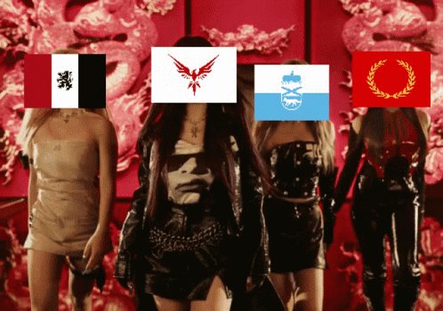A Group Of Women Are Standing Next To Each Other With Their Faces Covered By Flags GIF