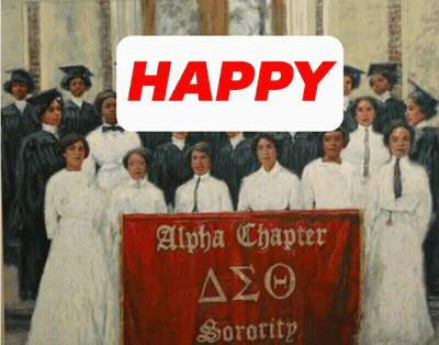 A Group Of Women Standing In Front Of A Red Banner That Says Alpha Chapter GIF