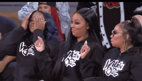 A Group Of Women Wearing Black Sweatshirts That Say ' Kings ' On Them GIF