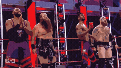 A Group Of Wrestlers Are Standing In A Ring With The Letters Usa On Their Pants GIF