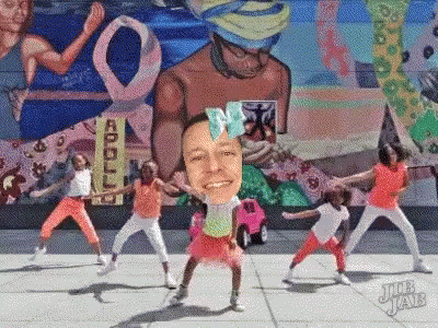 A Group Of Young Girls Are Dancing In Front Of A Mural That Says " Apollo " GIF