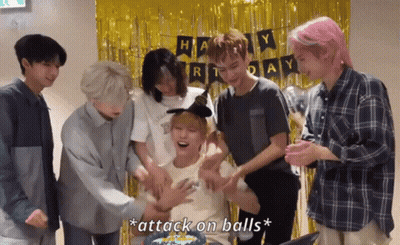 A Group Of Young Men Are Celebrating A Birthday And One Of Them Says Attack On Balls GIF
