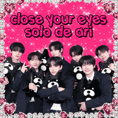 A Group Of Young Men Are Posing For A Picture With The Words Close Your Eyes Solo De Ari Above Them GIF