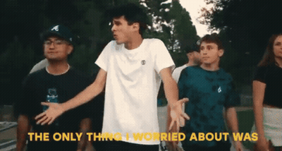 A Group Of Young Men Are Standing In A Line With The Words " The Only Thing I Worried About Was " Written Above Them GIF
