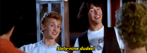 A Group Of Young Men Are Talking To Each Other And One Of Them Is Saying Sixty-Nine Dudes . GIF
