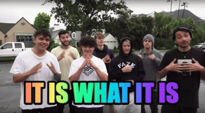 A Group Of Young Men Standing Next To Each Other With The Words " It Is What It Is " On The Bottom GIF
