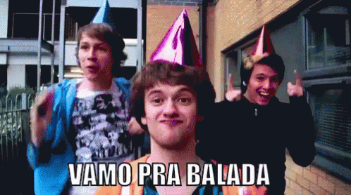 Young Men With Party Hats Vamo Pra Balada GIF