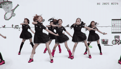 A Group Of Young Women Are Dancing In Front Of A Screen That Says Hi 2025 0224 GIF