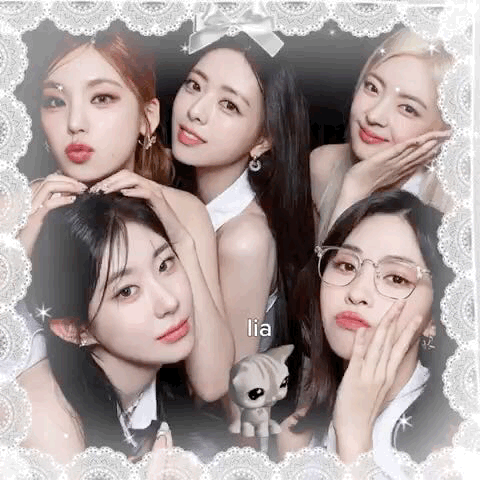 A Group Of Young Women Are Posing For A Picture Together In A Photo Booth . GIF