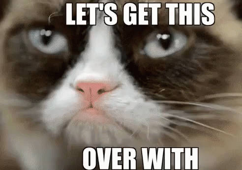 A Grumpy Cat Is Making A Funny Face With The Words `` Let 'S Get This Over With '' . GIF