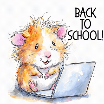 A Guinea Pig Is Sitting In Front Of A Laptop With The Words Back To School Written On The Bottom GIF