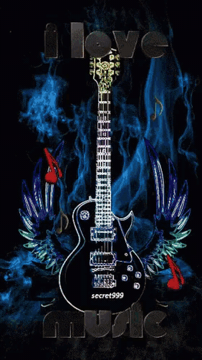A Guitar With The Name Secret999 On The Bottom Of It GIF