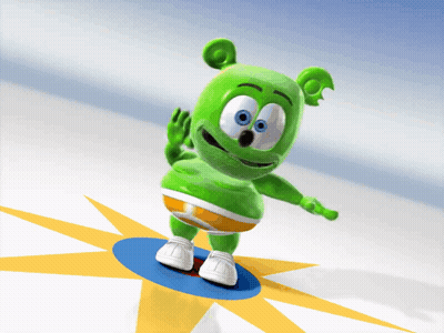 A Gummy Bear Is Standing On A Blue And Yellow Circle GIF