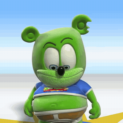 A Gummy Bear Wearing A Shirt That Says Gummy Bear On It GIF