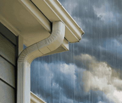 A Gutter On The Side Of A House With A Cloudy Sky Behind It GIF