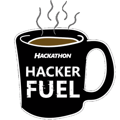 A Hackathon Hacker Fuel Logo With A Cup Of Coffee Sticker