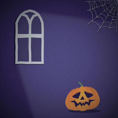 A Halloween Greeting Card With A Pumpkin And Spider Web GIF