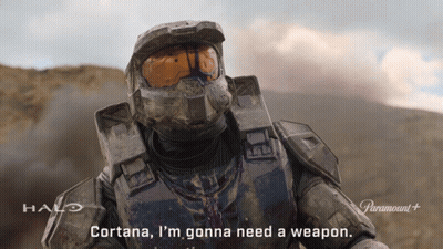 A Halo Character Says Cortana I 'M Gonna Need A Weapon On The Screen GIF