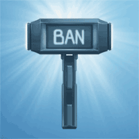 A Hammer With The Word Ban On It Against A Blue Background GIF