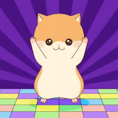 A Hamster Is Standing On A Colorful Tiled Floor With Its Arms In The Air . GIF