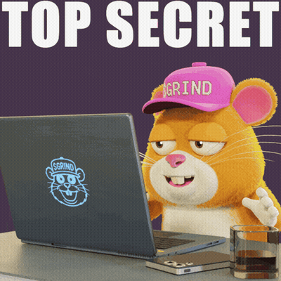 A Hamster Wearing A Pink Hat That Says Grind Is Using A Laptop GIF