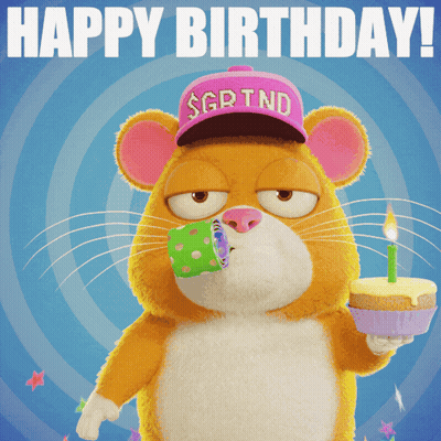 A Hamster Wearing A Pink Hat That Says Sgptnd Is Holding A Cake GIF