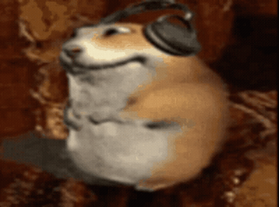 A Hamster Wearing Headphones Is Smiling While Sitting On A Couch . GIF