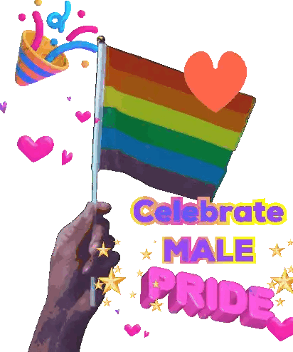 A Hand Holding A Rainbow Flag With The Words " Celebrate Male Pride " Above It Sticker