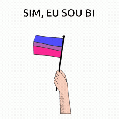 A Hand Is Holding A Bisexual Flag With The Words Sim Eu Sou Bi Written Above It GIF