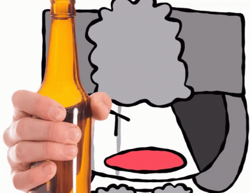 A Hand Is Holding A Bottle Of Beer In Front Of A Cartoon Character GIF