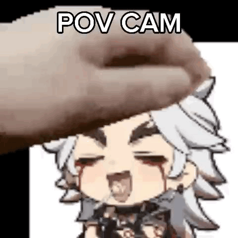A Hand Is Holding A Cartoon Character With Blood Coming Out Of His Eyes . GIF