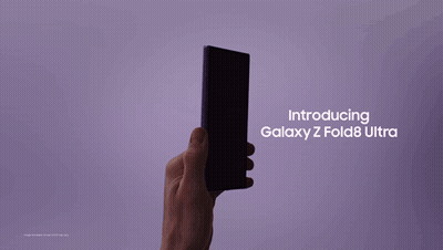 A Hand Is Holding A Cell Phone With The Words Introducing Galaxy Z Fold8 Ultra On The Bottom GIF