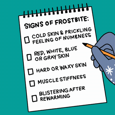 A Hand Is Holding A Pencil And Writing On A Notepad About Frostbite GIF
