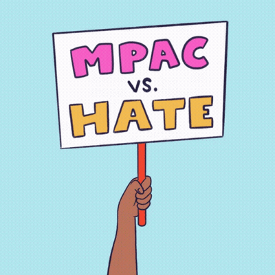 A Hand Is Holding A Sign That Says Mpac Vs. Hate GIF