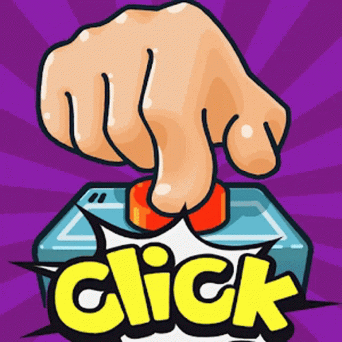 A Hand Is Pressing A Button With The Word Click Behind It GIF